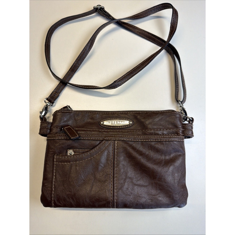 Rosetti Crossbody Organizer Bag Brown Faux Leather Adjustable Strap Y2K